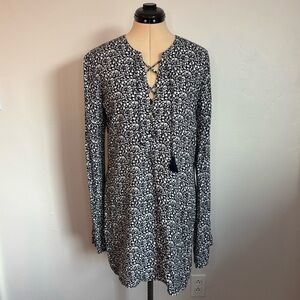 Faithfull the Brand Roman Dress in Winter Tales, Navy White Floral Lace Up, L